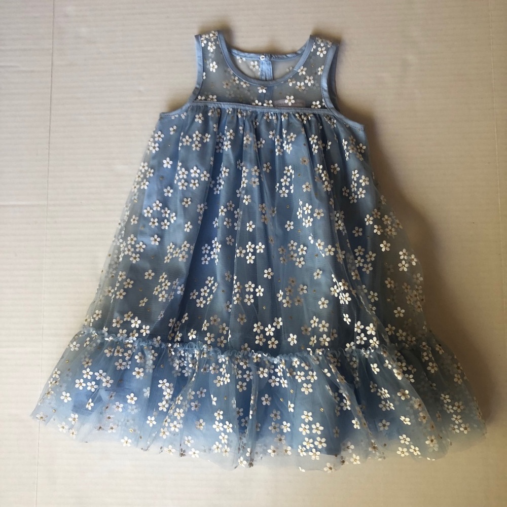 NWOT Catherine Malandrino dress size 3T color blue with white flowers and gold.